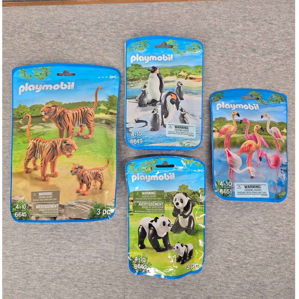 Playmobil Animal Sets Lot 6645 6649 6651 6652 Tiger Panda Penguin Flamingo NEW